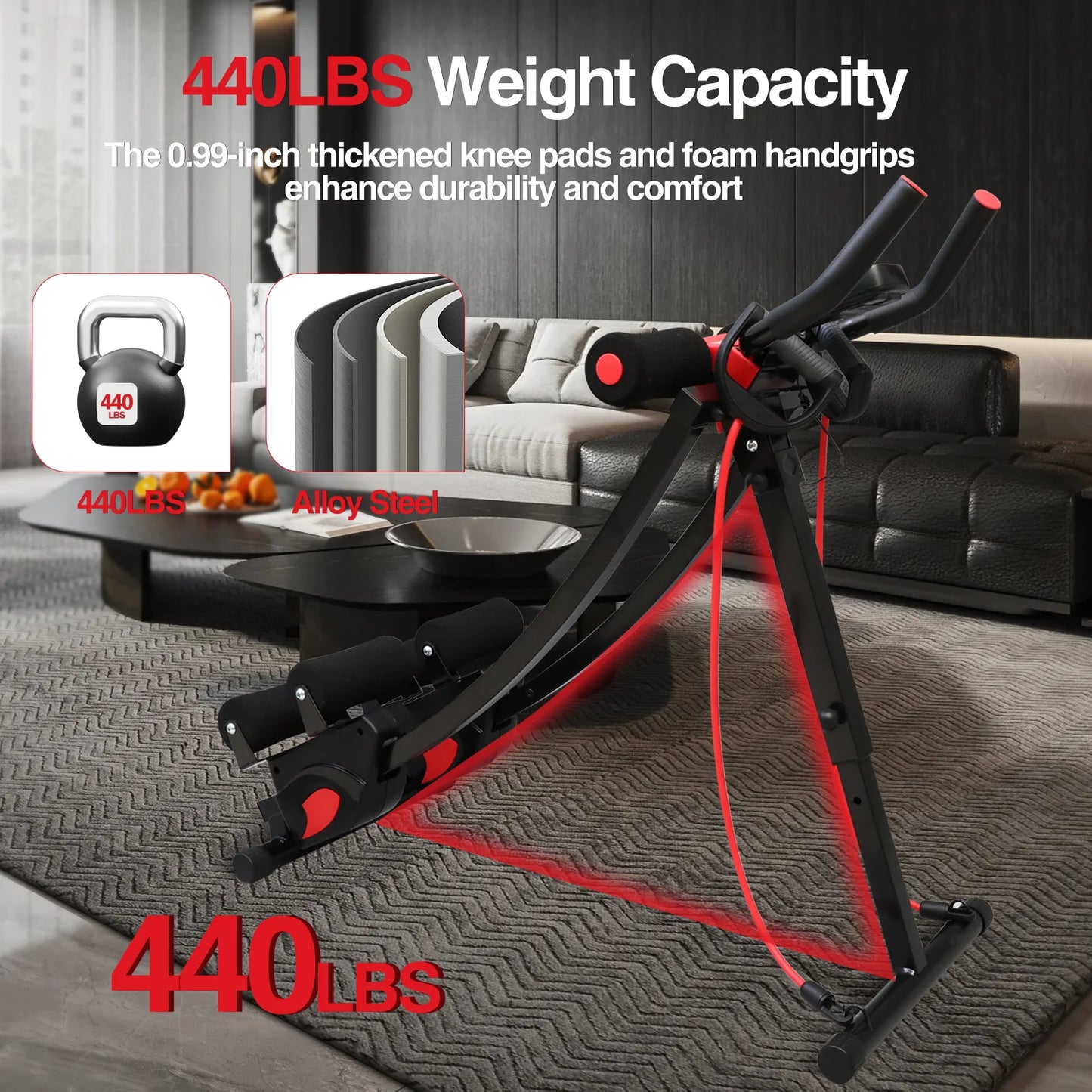 Foldable Ab Workout Machine With LCD Display And Resistance Bands