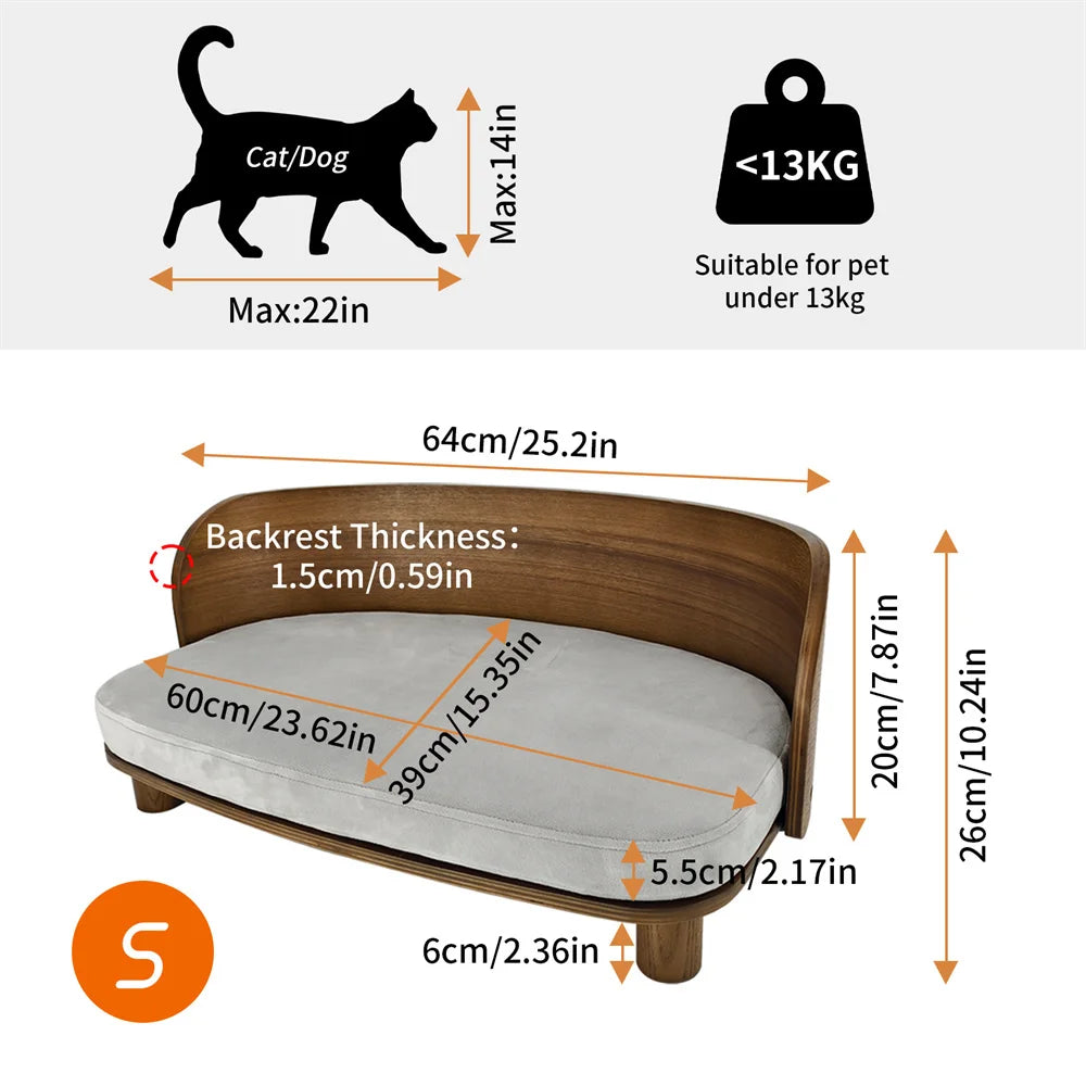 BORWART Elevated Pet Sofa Wood Bed for Small Dogs