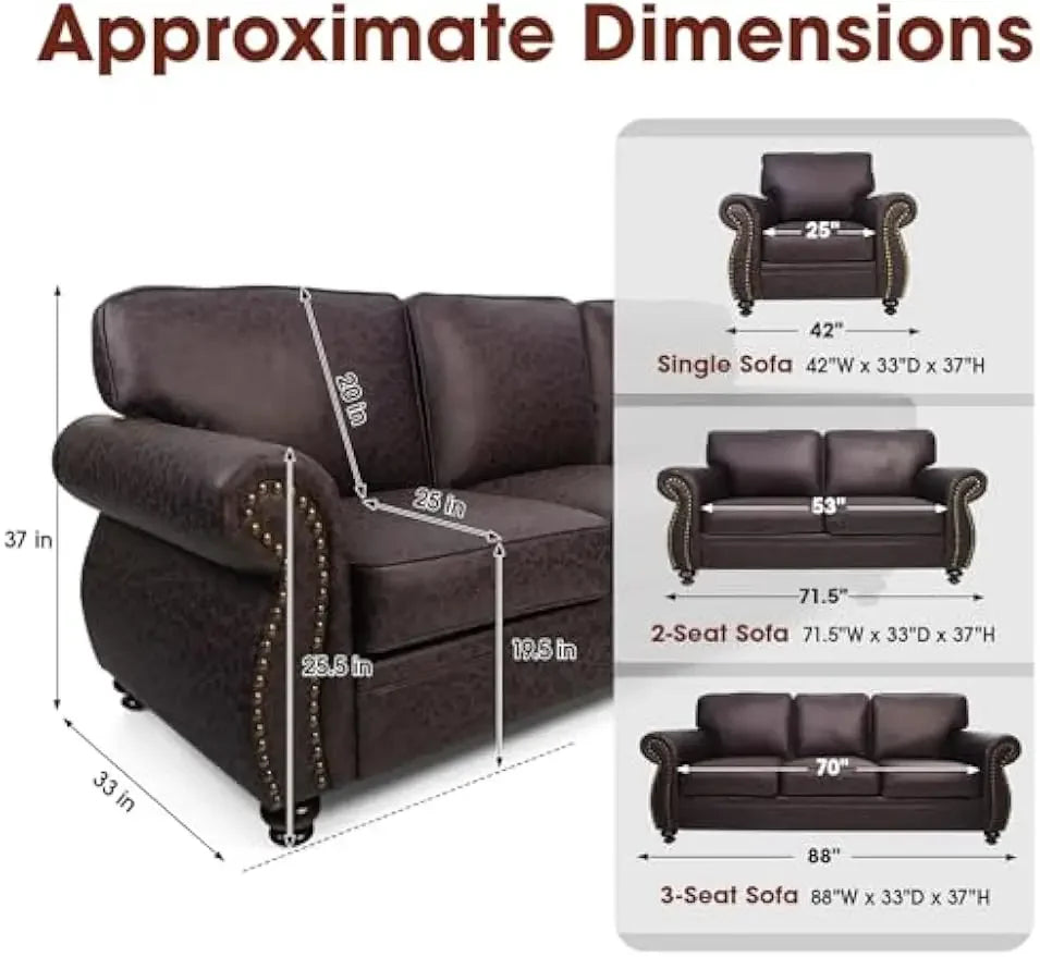 Mid Century Vintage Rivet Design Sofa Set For Living Room