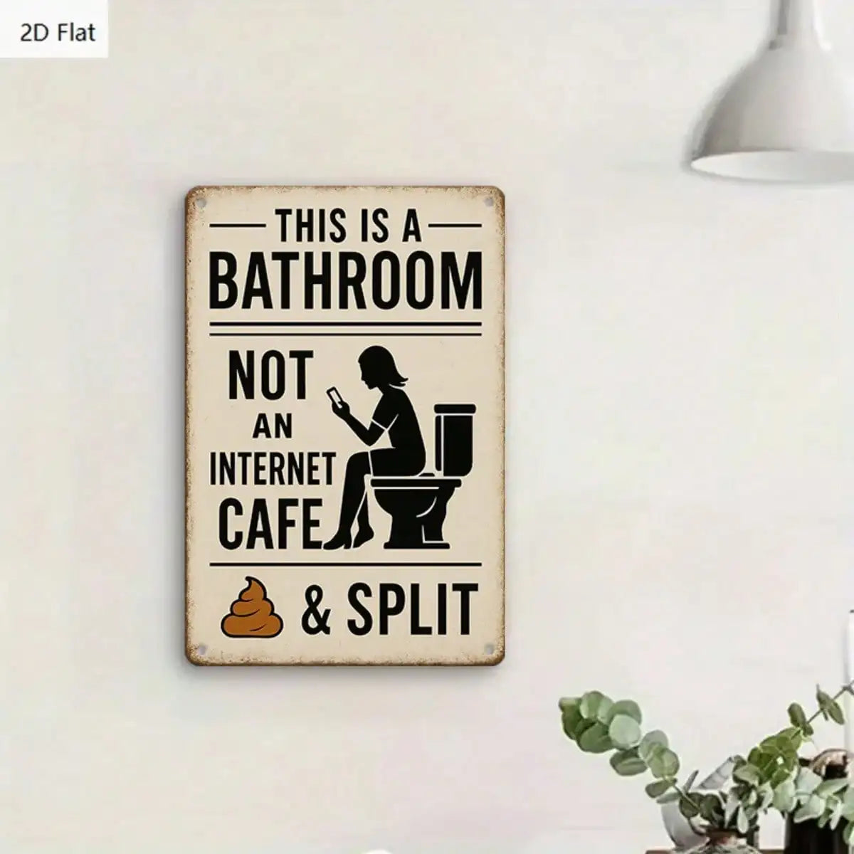 Vintage Style Tin Sign Bathroom Humor Wall Art for Restroom and Office