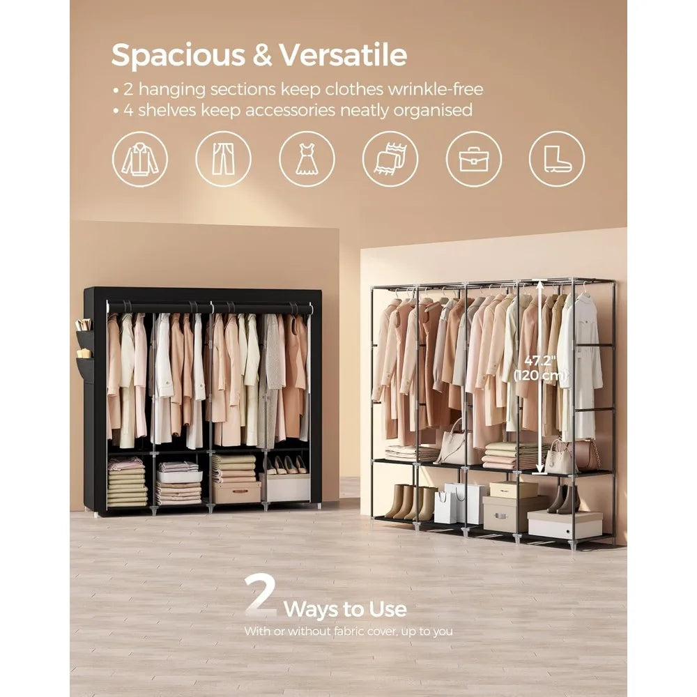 NBVCX Portable Closet Organizer With Cover And Hanging Rods