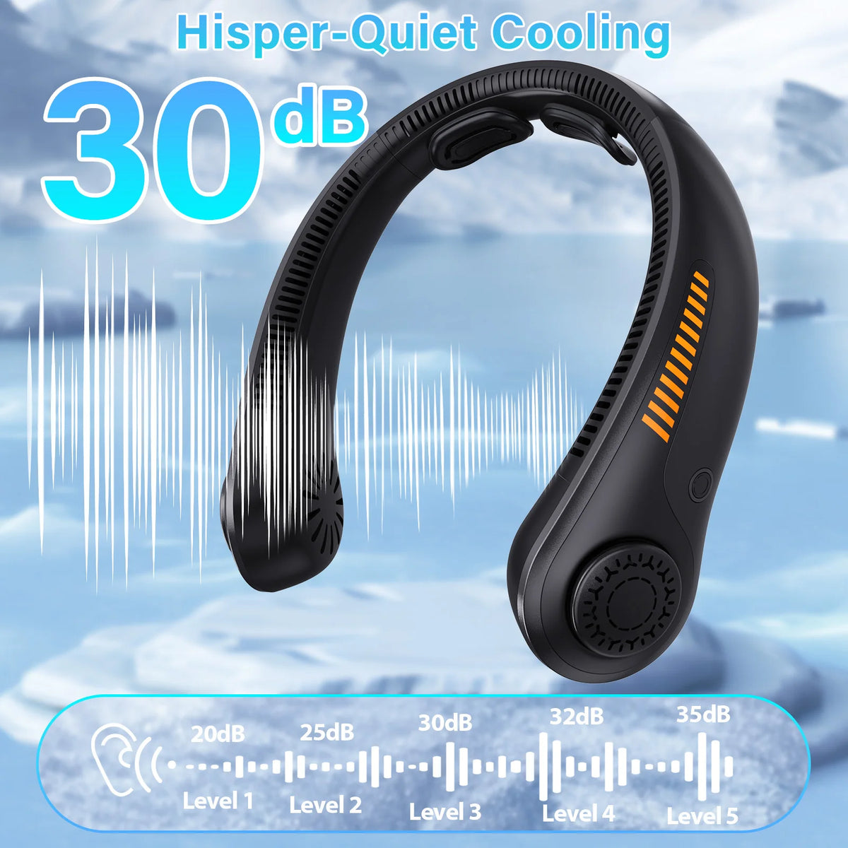 2PCS Portable Neck Fan with 5-Speed Silent Bladeless Design, Long-Lasting USB Rechargeable Cooling Device—Essential for Indoor and Outdoor Office Work, Reading, Sports, and Leisure.