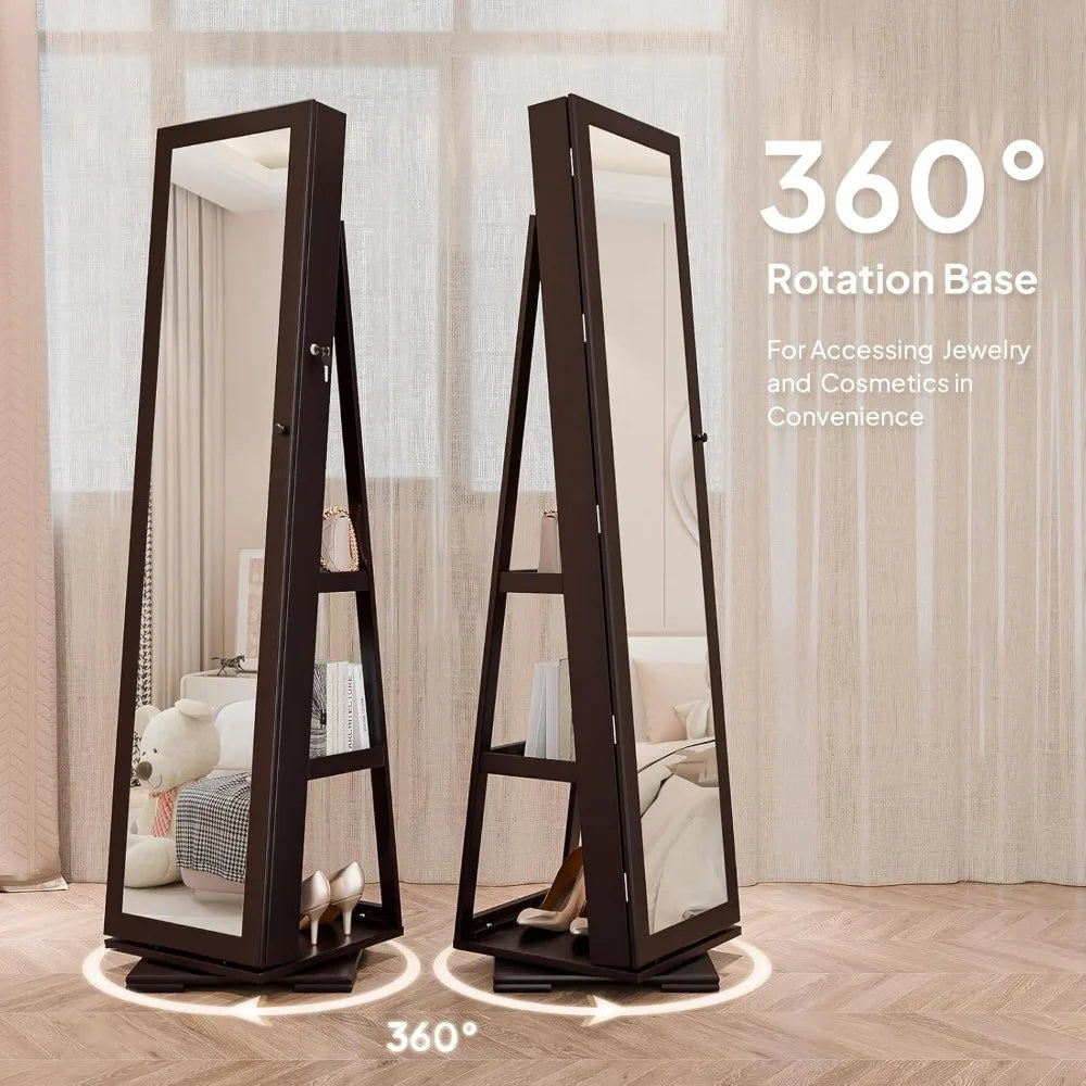 360 Swivel Jewelry Mirror Cabinet With Lock And Storage