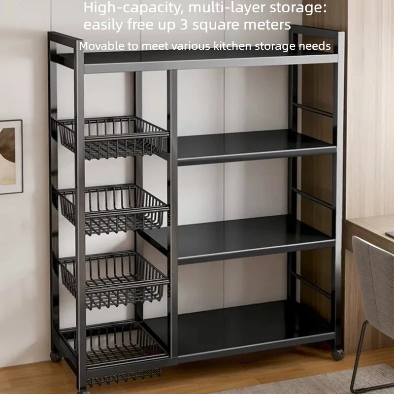 4-Stage Carbon Steel Kitchen Mobility Cart With Storage Baskets