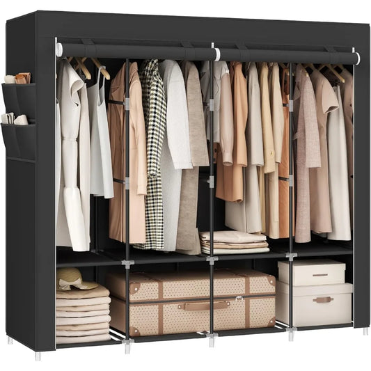 NBVCX Portable Closet Organizer With Cover And Hanging Rods