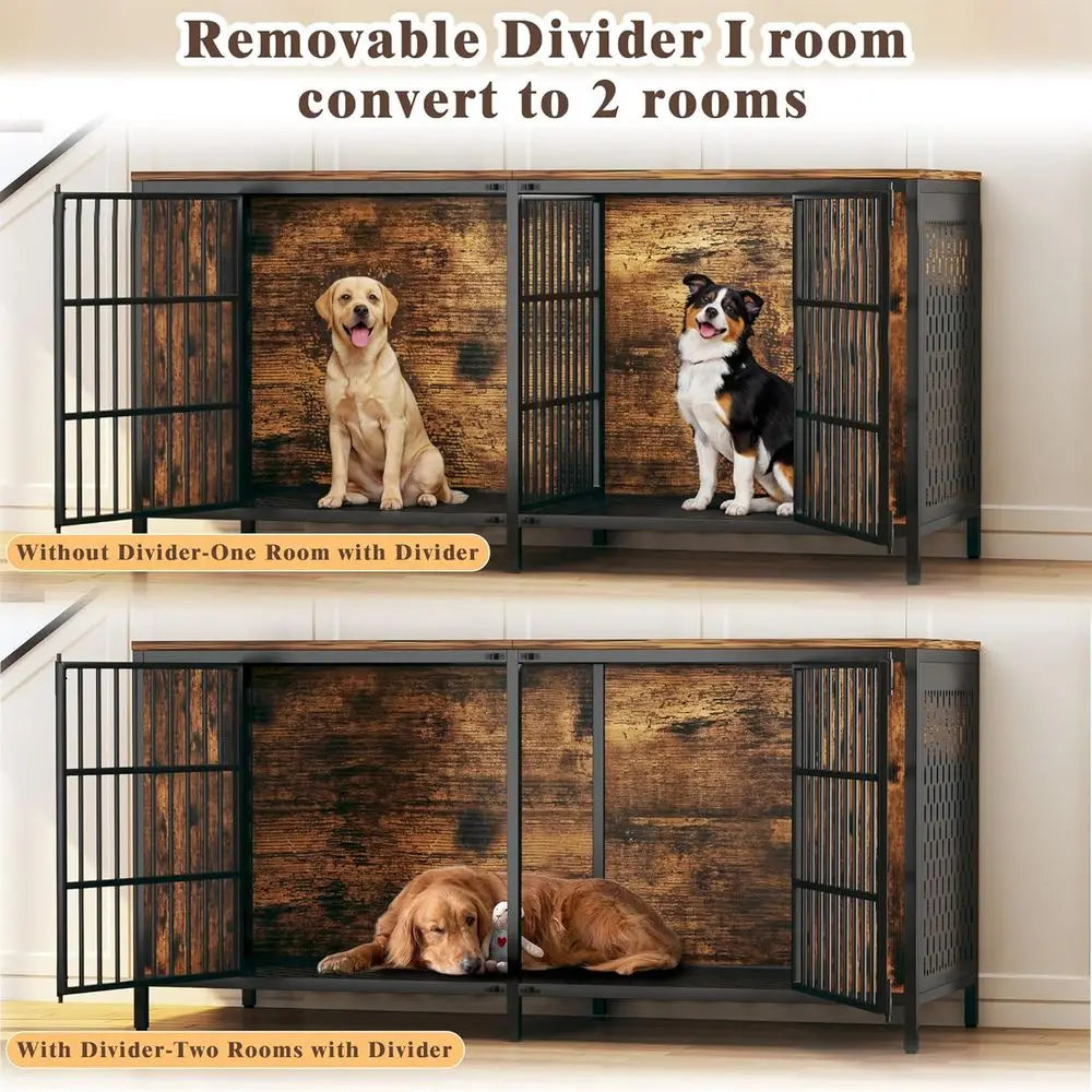 Sturdy Double Dog Kennel Cage Built With Metal And Wood