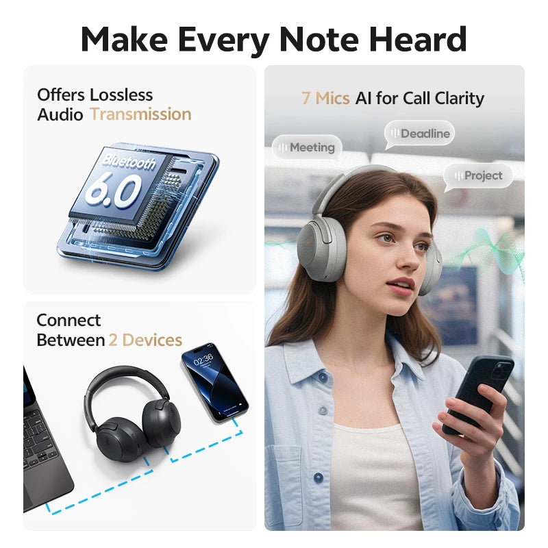 QCY H3S Wireless Headphones Hi Res LDAC Spatial Sound ANC
