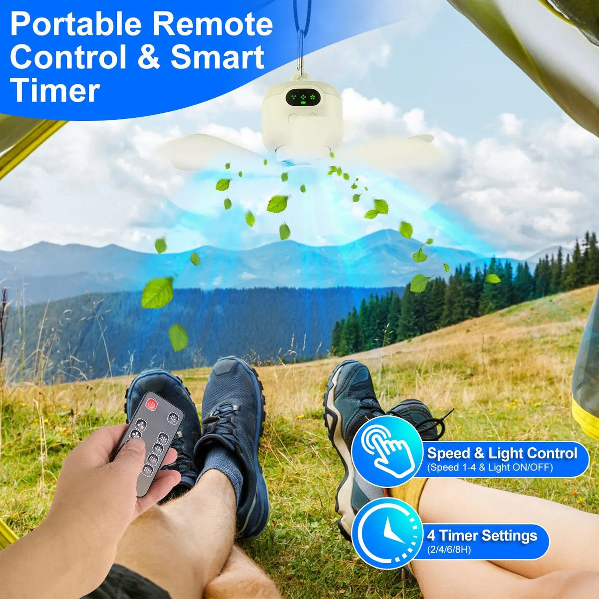 Portable 2 In 1 Camping Fan With Led Lantern And Remote Control