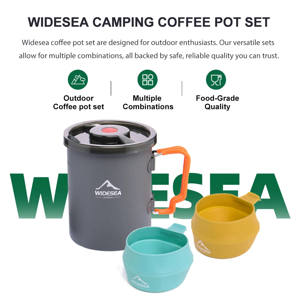 Widesea Camping Coffee Pot Set French Press Aluminum With Foldable Bowls