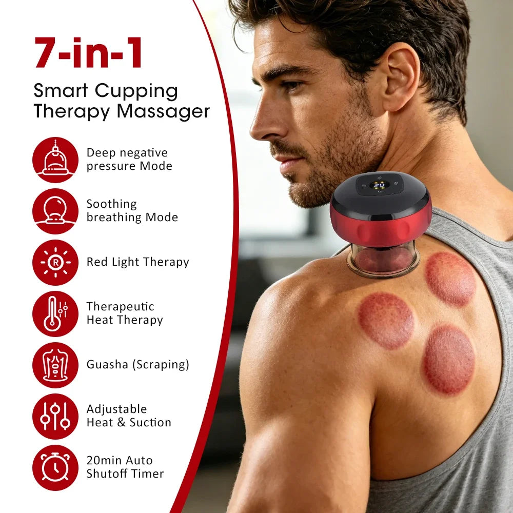 Smart Electric Cupping Massager With Red Light Heating And 12 Levels Suction