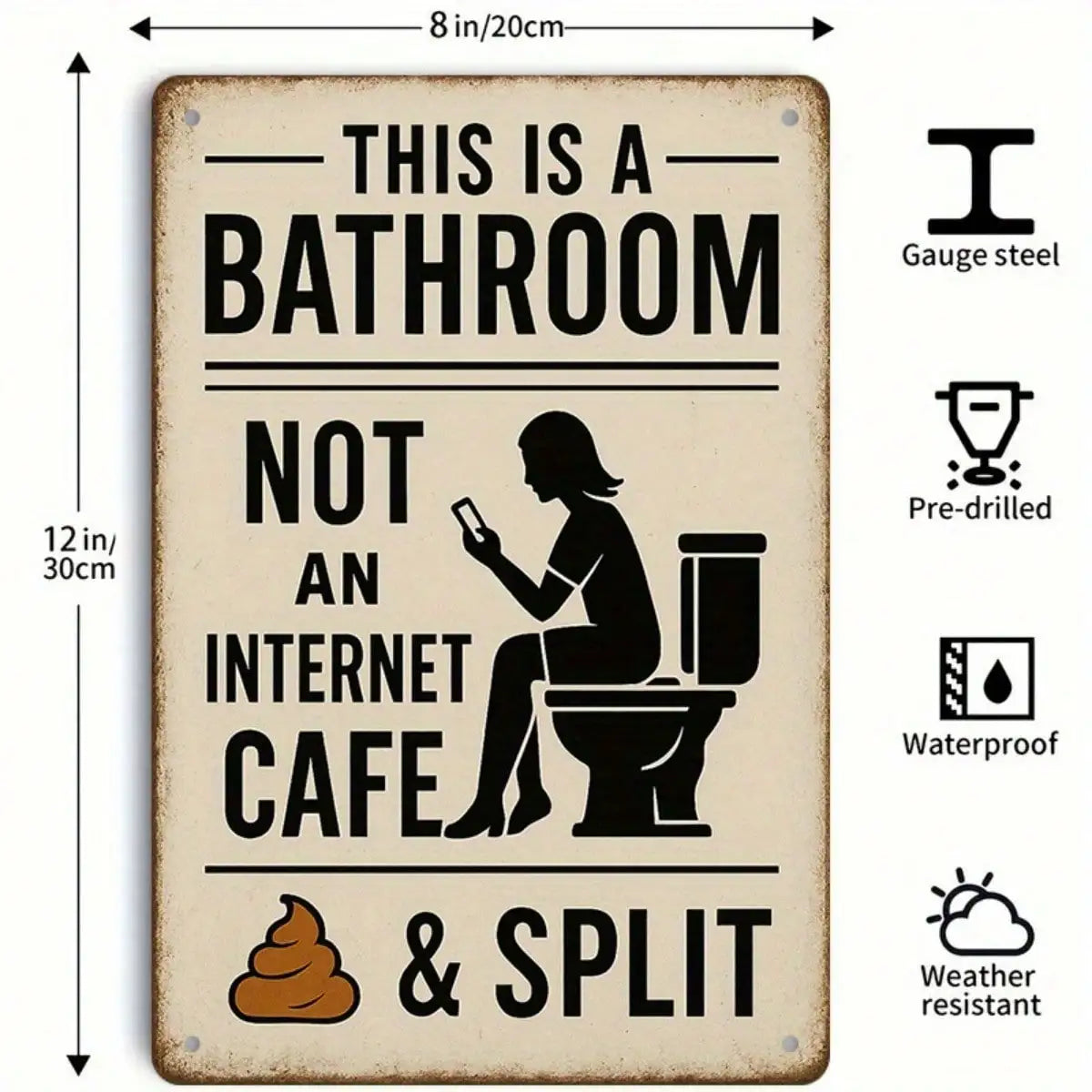 Vintage Style Tin Sign Bathroom Humor Wall Art for Restroom and Office