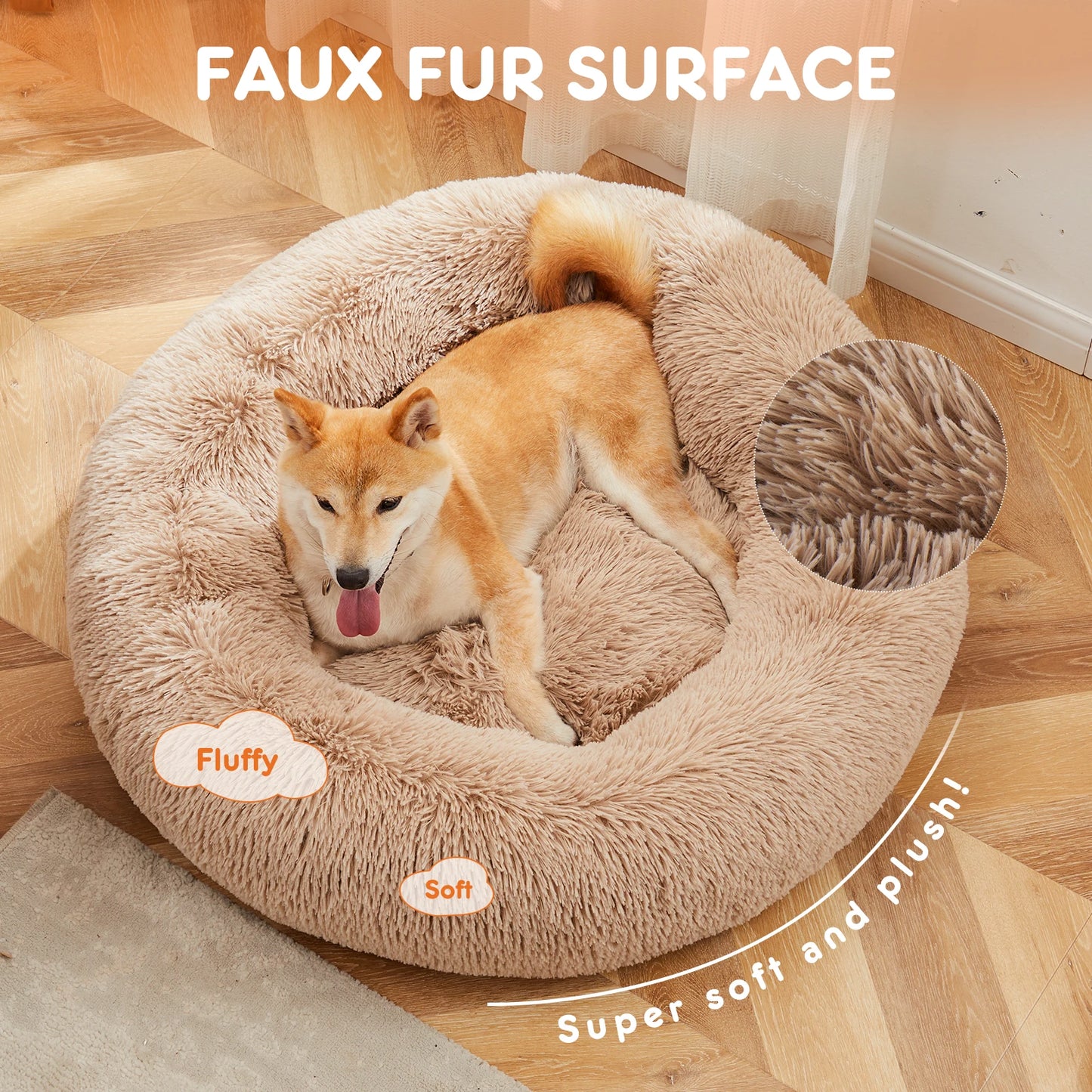 JHK Calming Dog Bed for Medium to Large Dogs Washable Plush Faux Fur Anti Slip