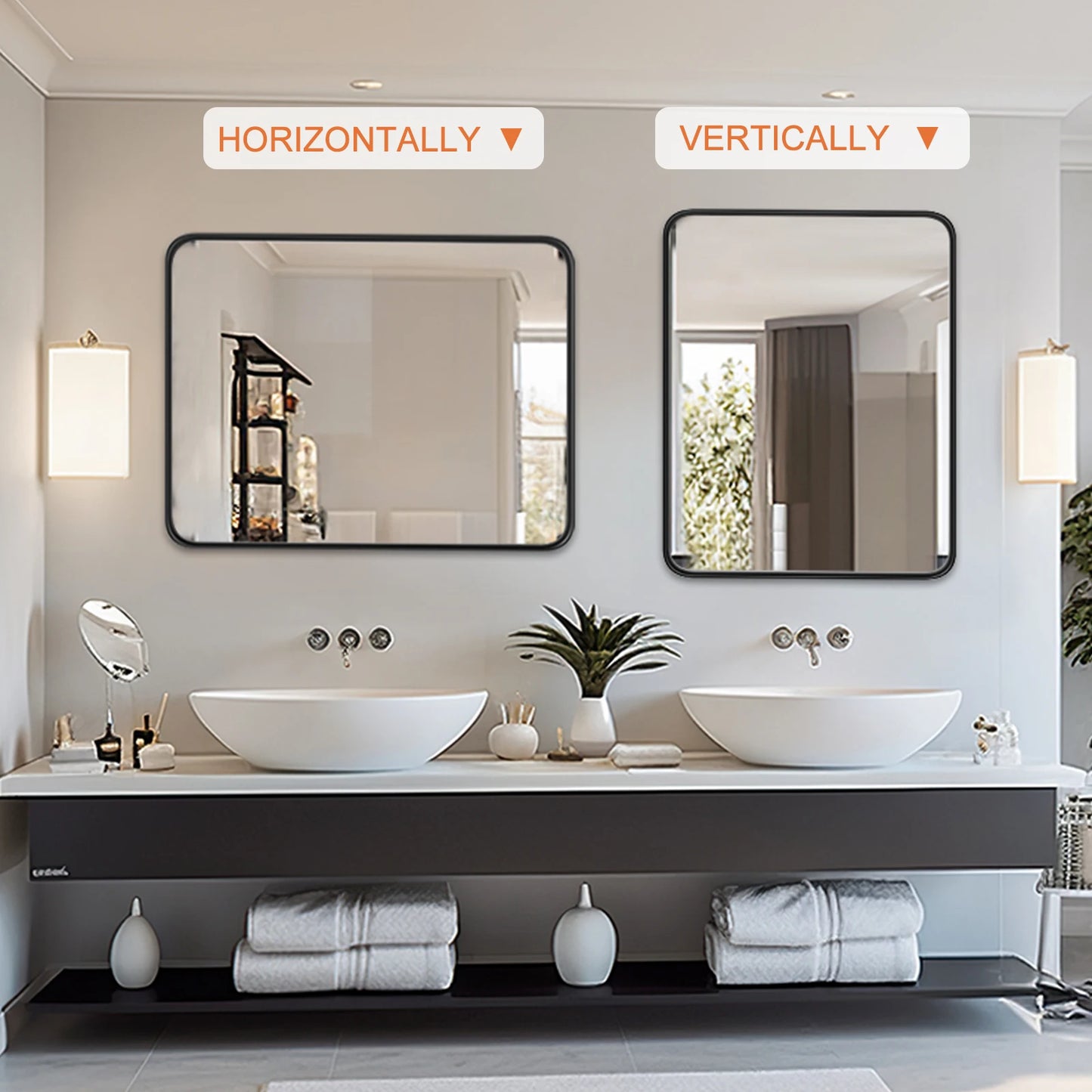 JHK Matte Metal Framed Bathroom Mirror Tempered Glass Wall Mount
