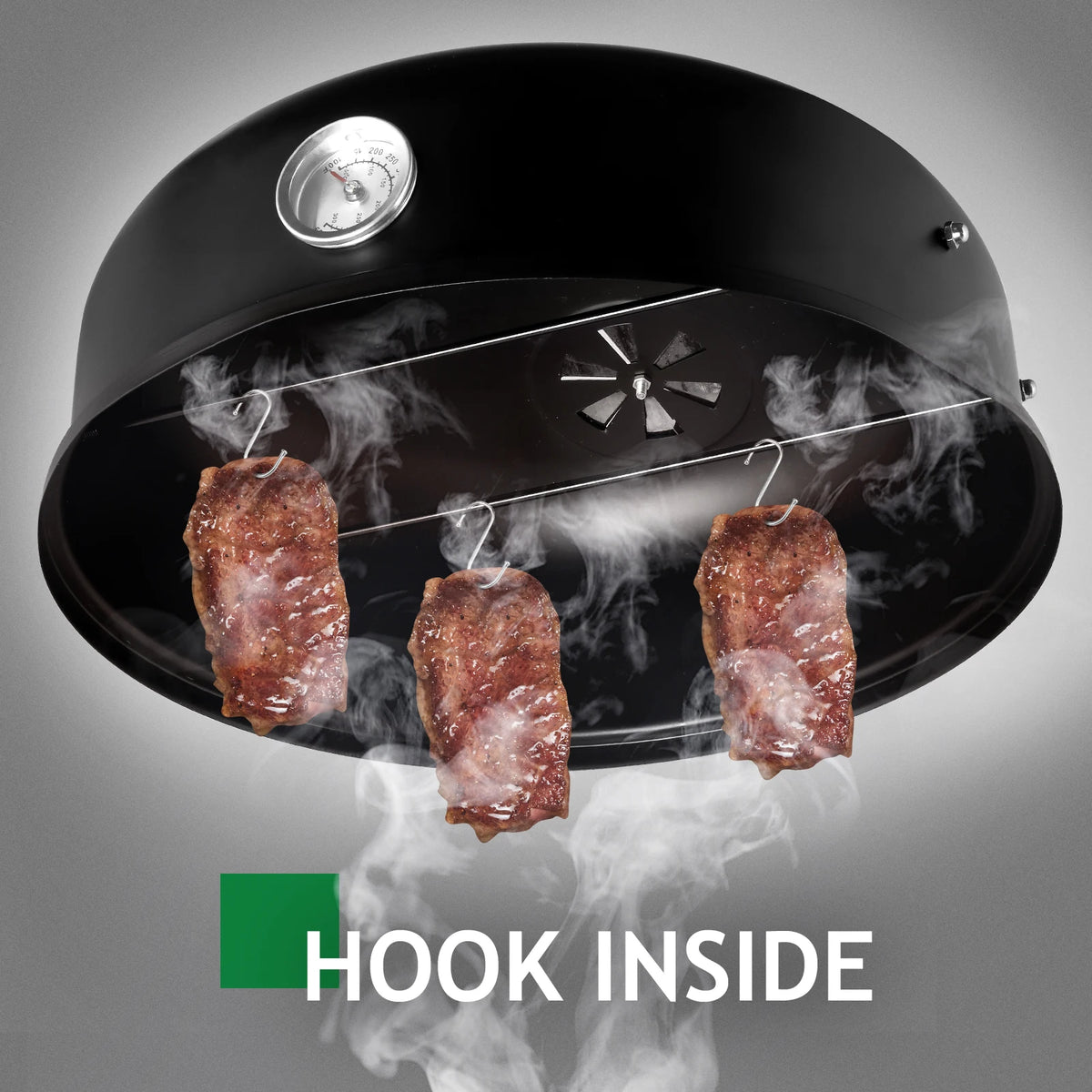 Vertical Steel Charcoal Smoker Heavy Duty Double Layer Round BBQ Grill for Outdoor Cooking Black with Thermometer Chrome Grates