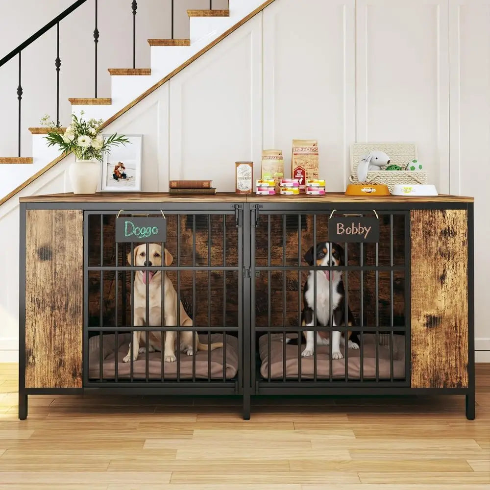 Sturdy Double Dog Kennel Cage Built With Metal And Wood