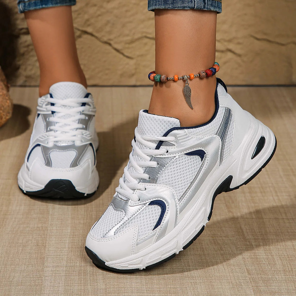 Women's Retro Dad Shoes Breathable Mesh Platform Sneakers Lace Up