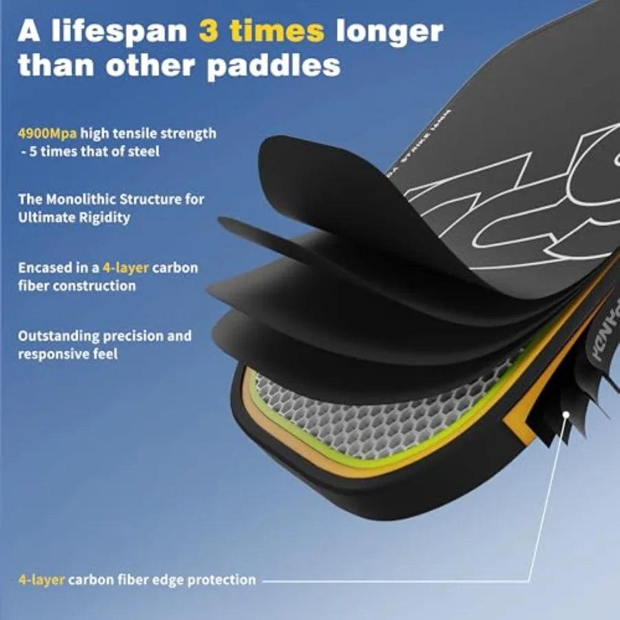 Carbon Fiber Pickleball Paddle Elongated Edge Racket For Pro Control