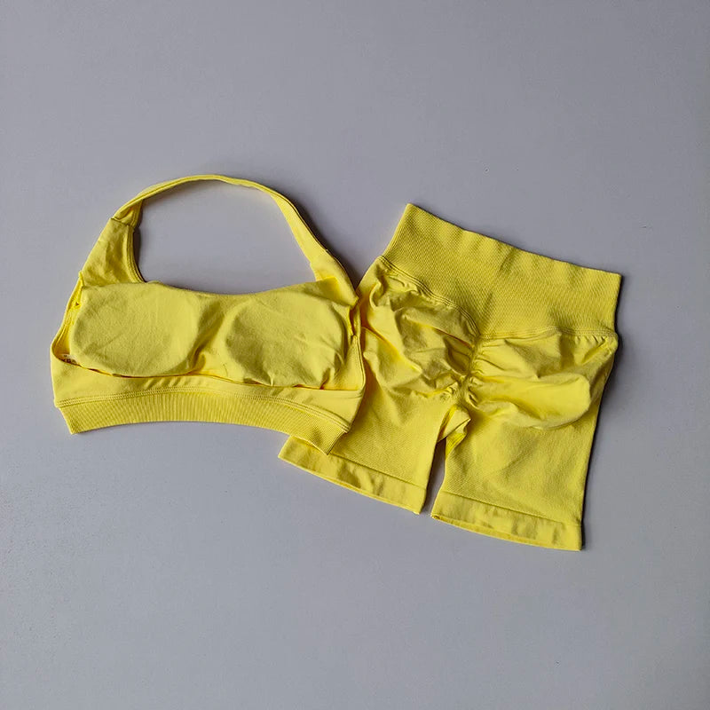Seamless Breathable Yoga Bra And Shorts Set For Women