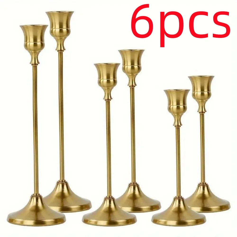 Six Piece Metal Taper Candle Holders Set for Romantic Decor