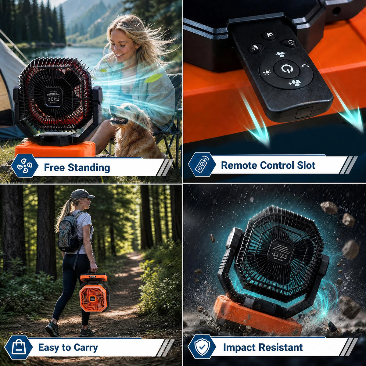 Himiss Portable Camping Fan With Remote Timer Led Light And 5 Speeds