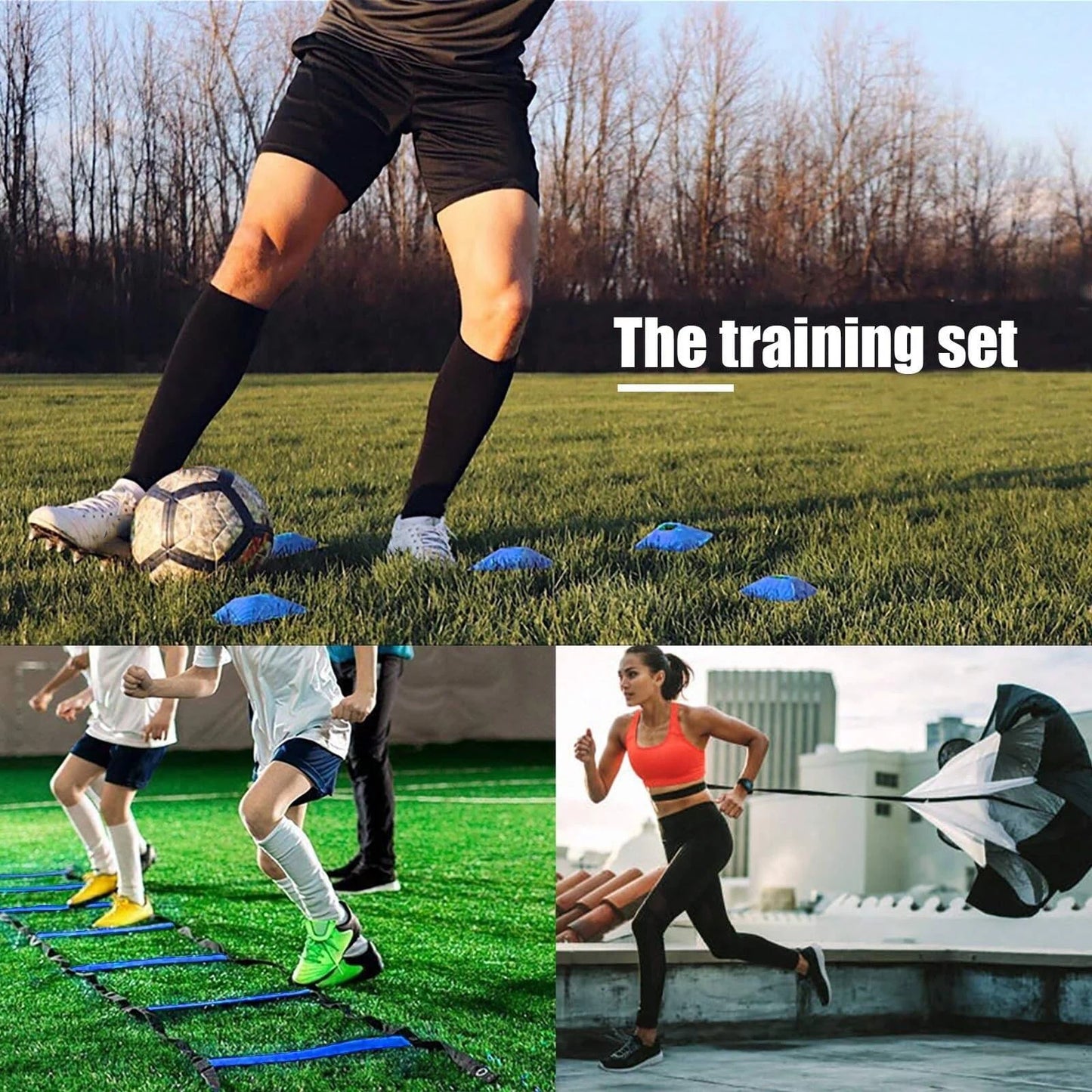 GKHMNEW Speed Agility Training Set With 12 Rung 20ft Ladder Cones Parachute