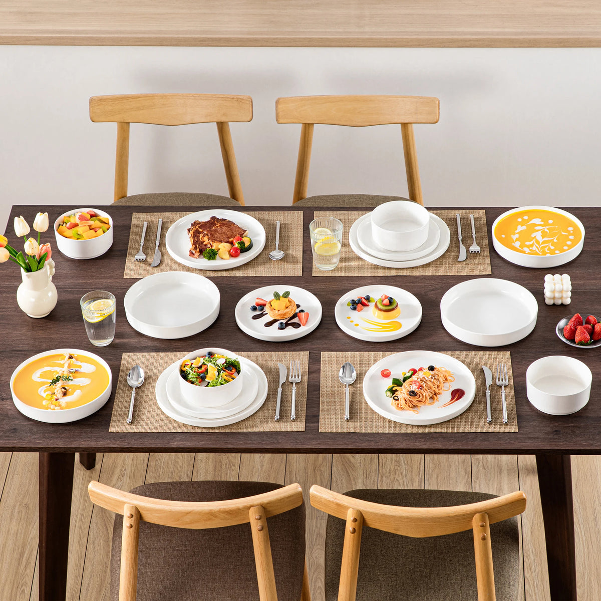 Malacasa Ceramic Dinner Plate Set With Sturdy Half Standing Edge