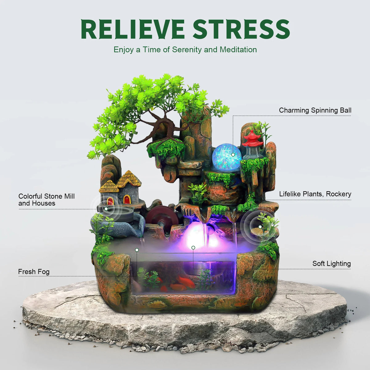 Feng Shui Resin Water Fountain With Rockery For Home Decor