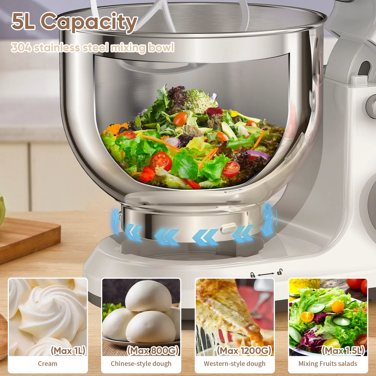 Biolomix 1200W Stand Mixer With 11 Speeds OLED DC Motor