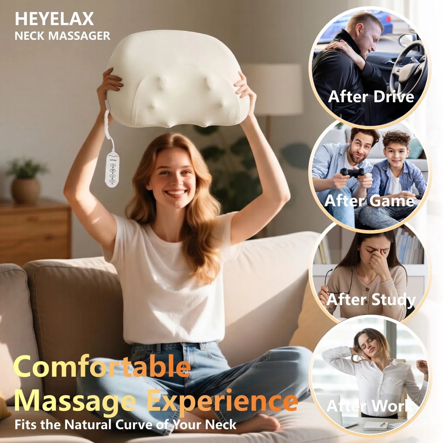 Heyelax Neck Massager Pillow With Heat Shiatsu For Pain Relief