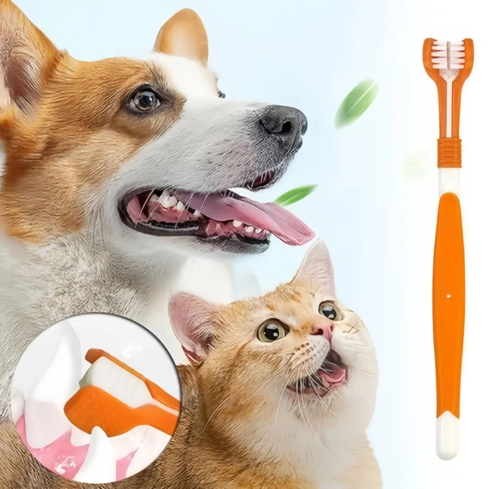 Three-Sided Plastic Pet Toothbrush For Dog And Cat Dental Care