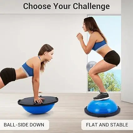 Half Exercise Ball With Base Bands And Pump For Yoga Pilates Fitness