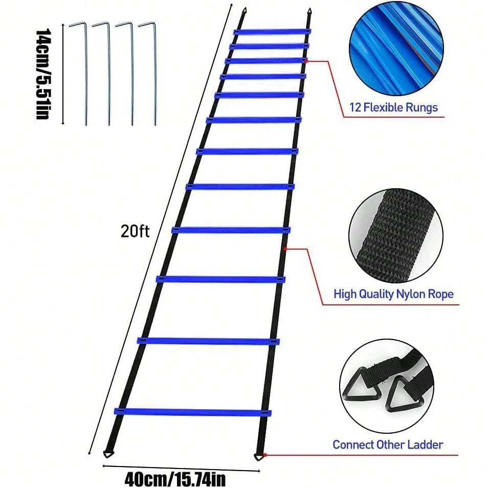 GKHMNEW Speed Agility Training Set With 12 Rung 20ft Ladder Cones Parachute