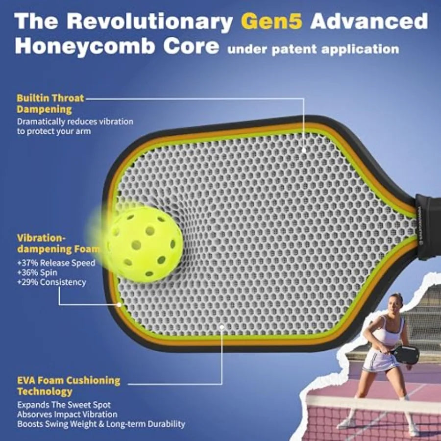 Carbon Fiber Pickleball Paddle Elongated Edge Racket For Pro Control