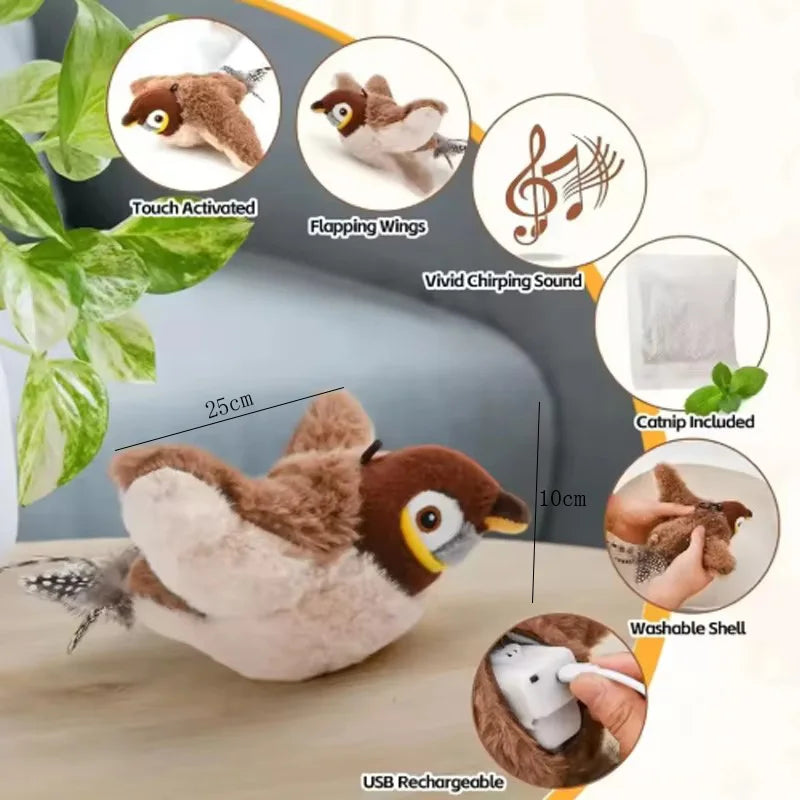 Interactive Simulated Bird Cat Toy Touch Activated Rechargeable Plush