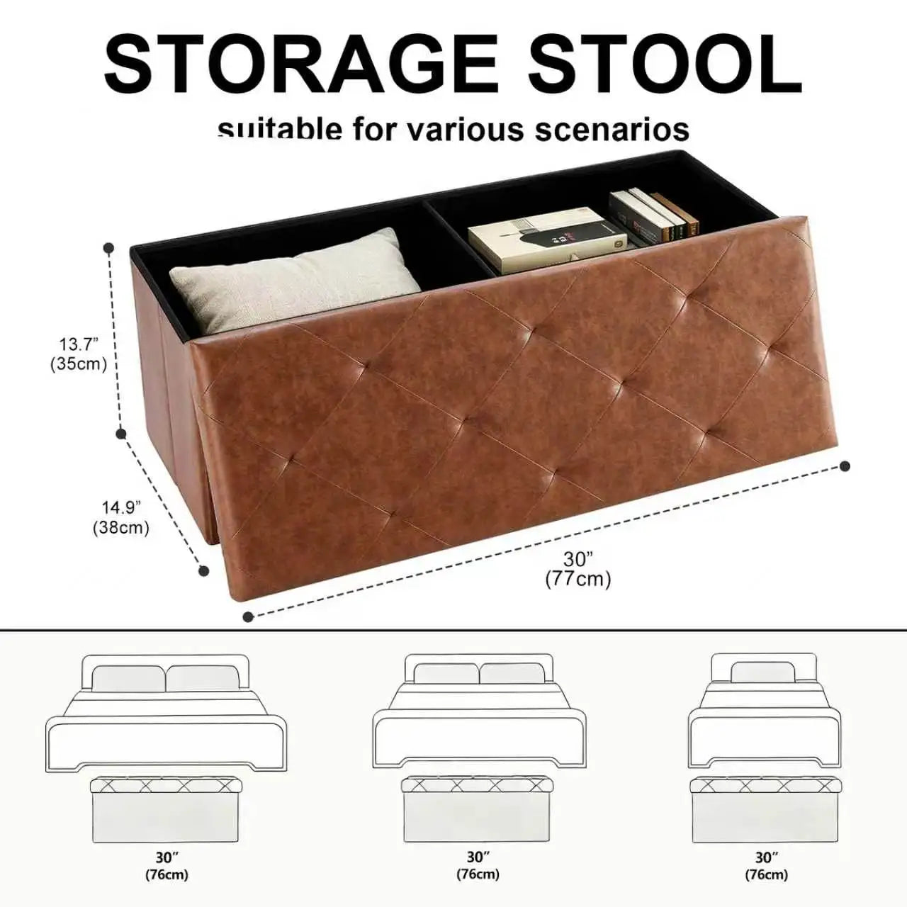 Tufted Faux Leather Storage Bench Ottoman With 400 Lb Capacity