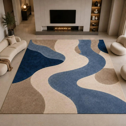 Modern Abstract Wool Carpet, Tufted Carpet, Luxurious Beige-Blue Area Rug, Minimalist Living Room Carpet, Soft Plush Bedroom Carpet, Modern Carpet.