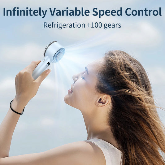 US Local Shipping- 5200mAh Portable Mini Handheld Fan with LED Display Semiconductor Refrigeration 100 Speeds USB Outdoor Fan