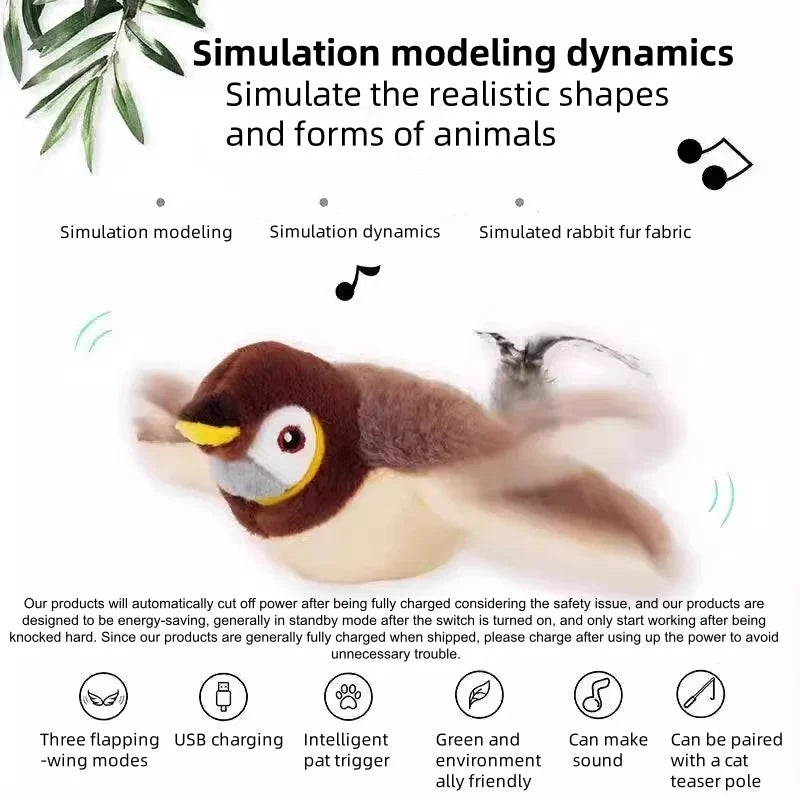 Interactive Simulated Bird Cat Toy Touch Activated Rechargeable Plush