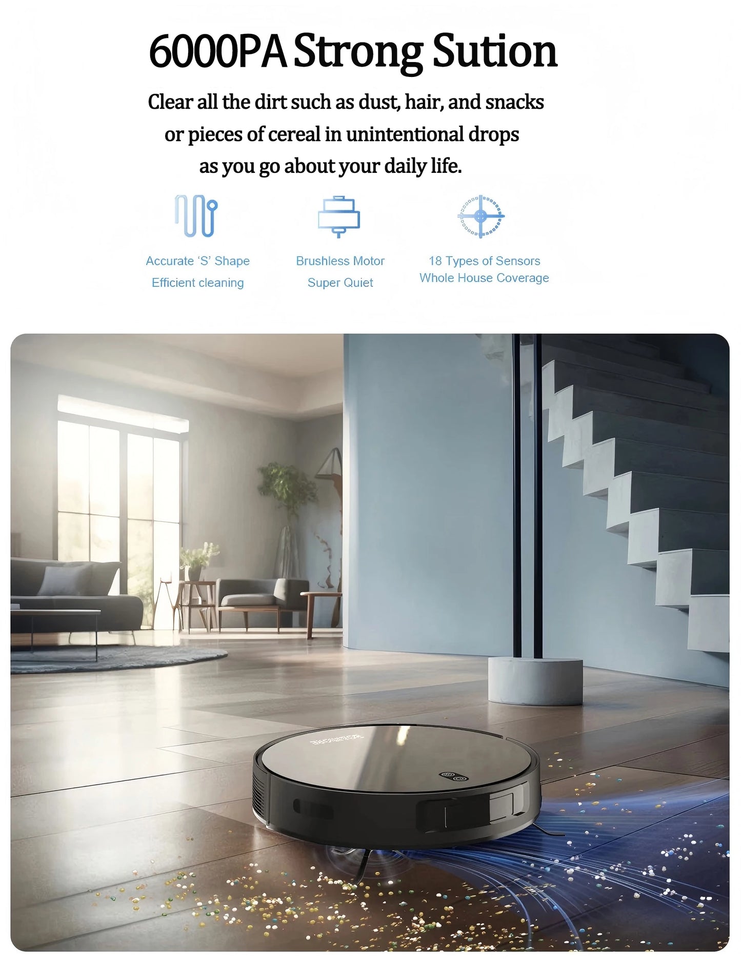 BOAIMORE Robot Vacuum Cleaner With Mop And Smart Mapping 6000Pa