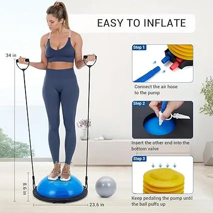 Half Exercise Ball With Base Bands And Pump For Yoga Pilates Fitness
