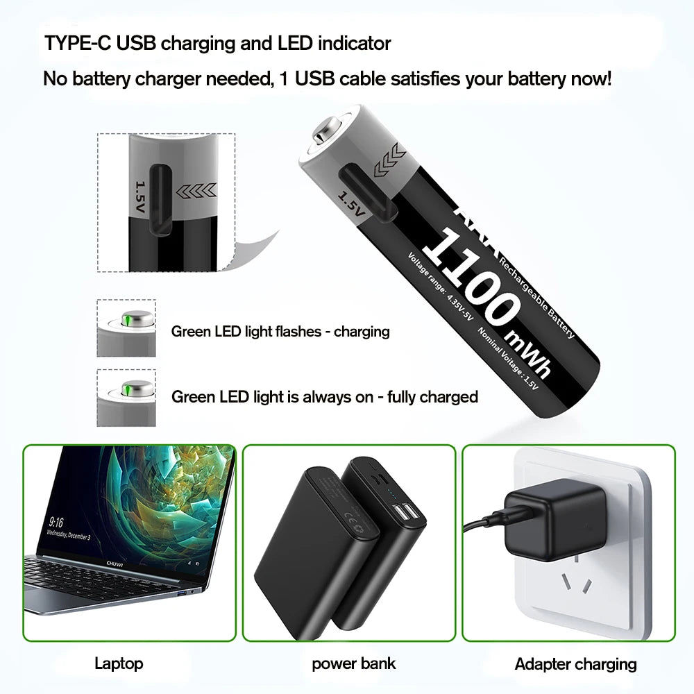 Kuugro USB AAA Li-ion Rechargeable Battery 1.5V 1100mWh