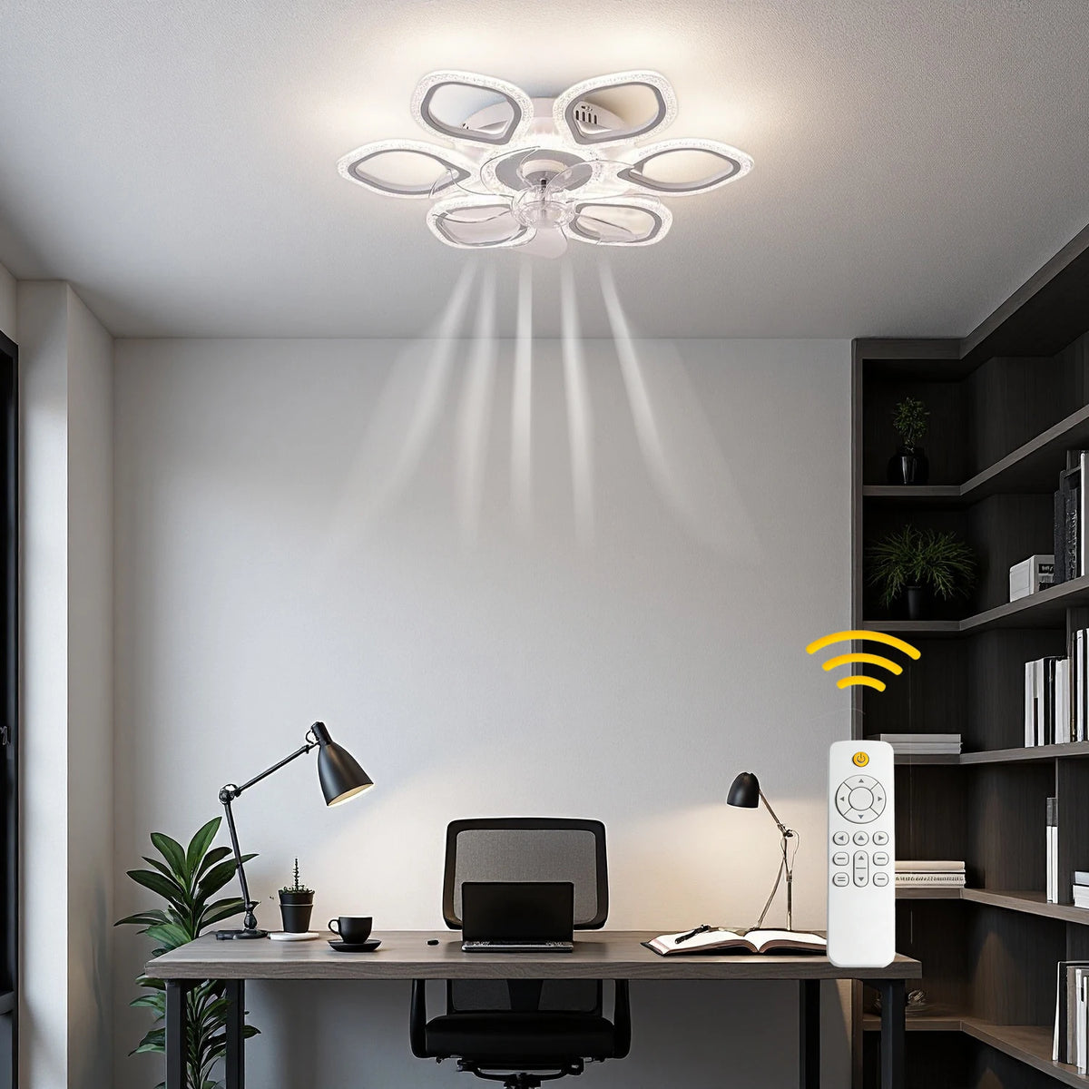 Iron Ceiling Fan Light With Remote Control And Stepless Dimming