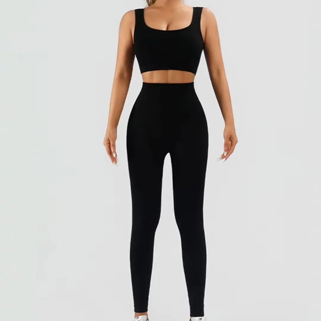 Womens Ribbed Tank 2 Piece Seamless High Waist Gym Set For Yoga