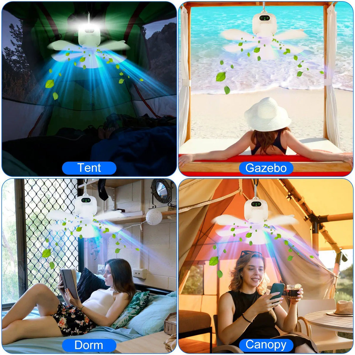 Portable 2 In 1 Camping Fan With Led Lantern And Remote Control