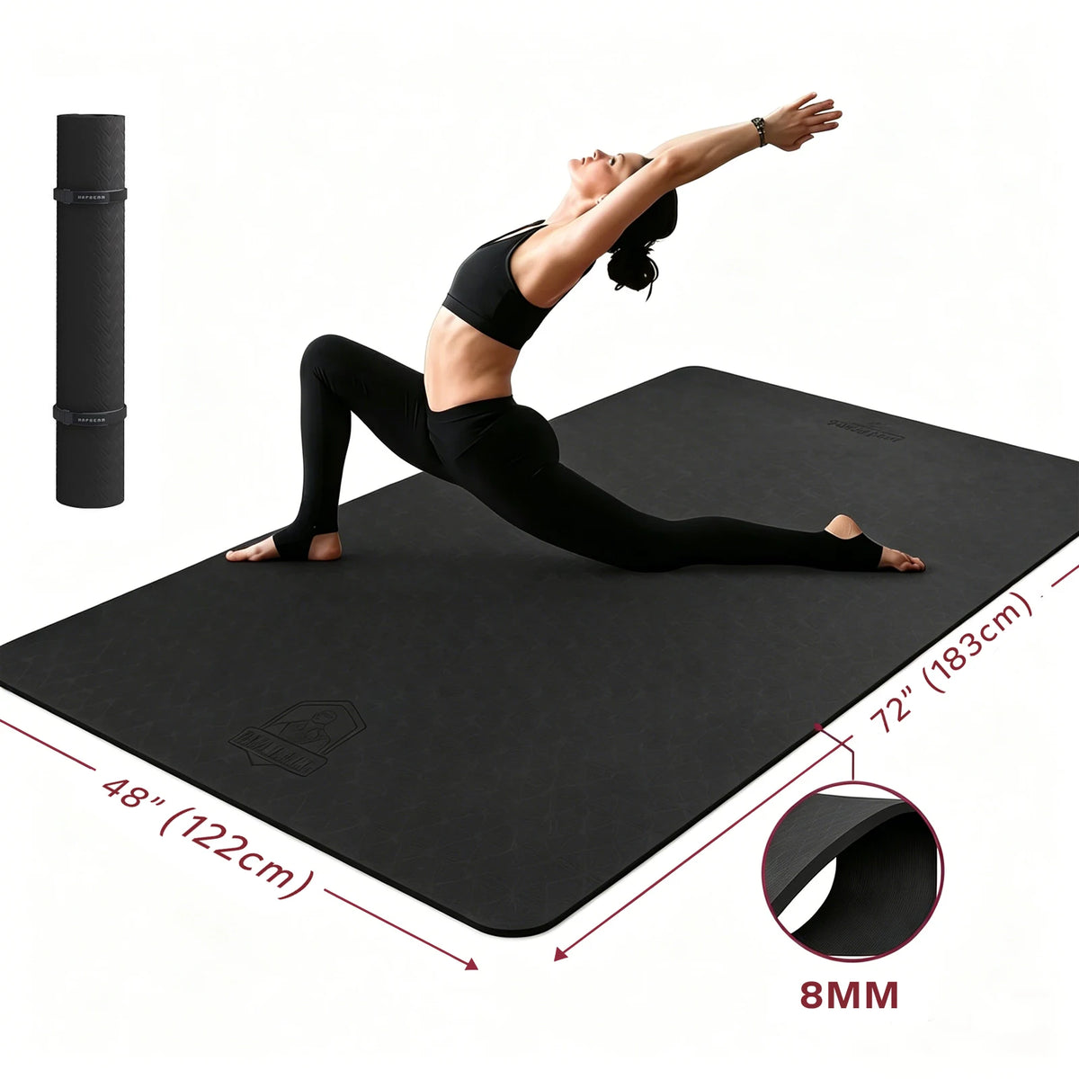 HAPBEAR Extra Wide Large Yoga Mat,48×72 Inch 6mm/8mm Thick TPE Eco‑Friendly Mat,Double‑Sided Non‑Slip Surface,Portable Exercise Fitness Mat with Storage Bag & Straps for Pilates,Home Gym & Full‑Body Workouts