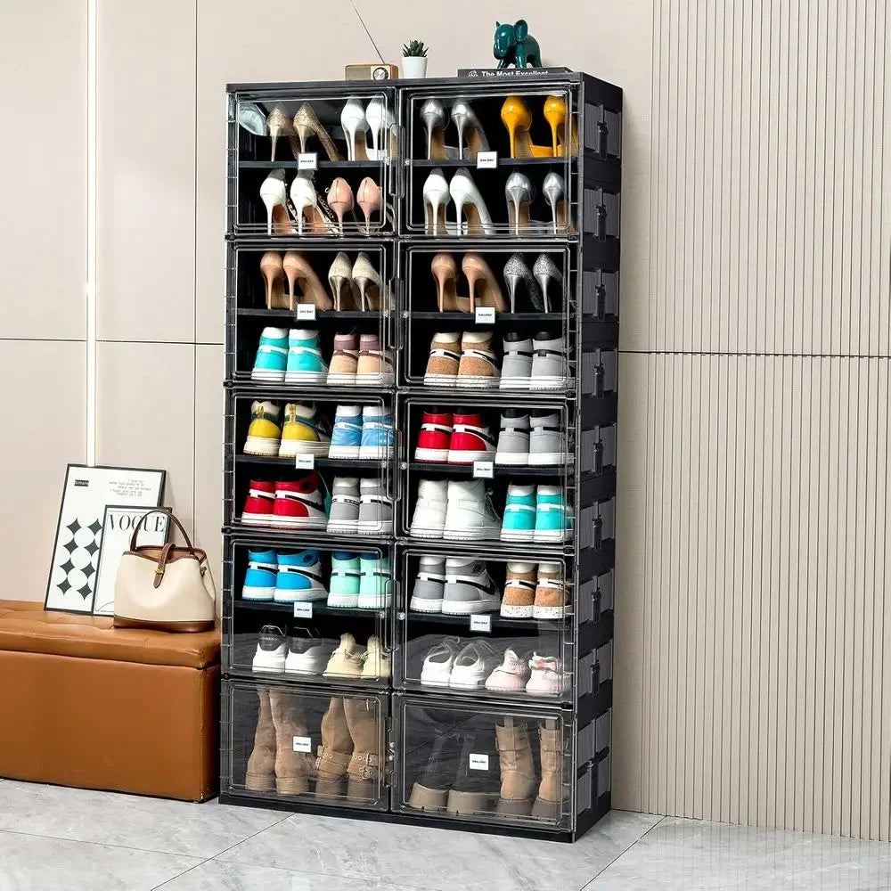 9-Tier Adjustable Boot Storage Shoe Rack Cabinet With Magnetic Doors
