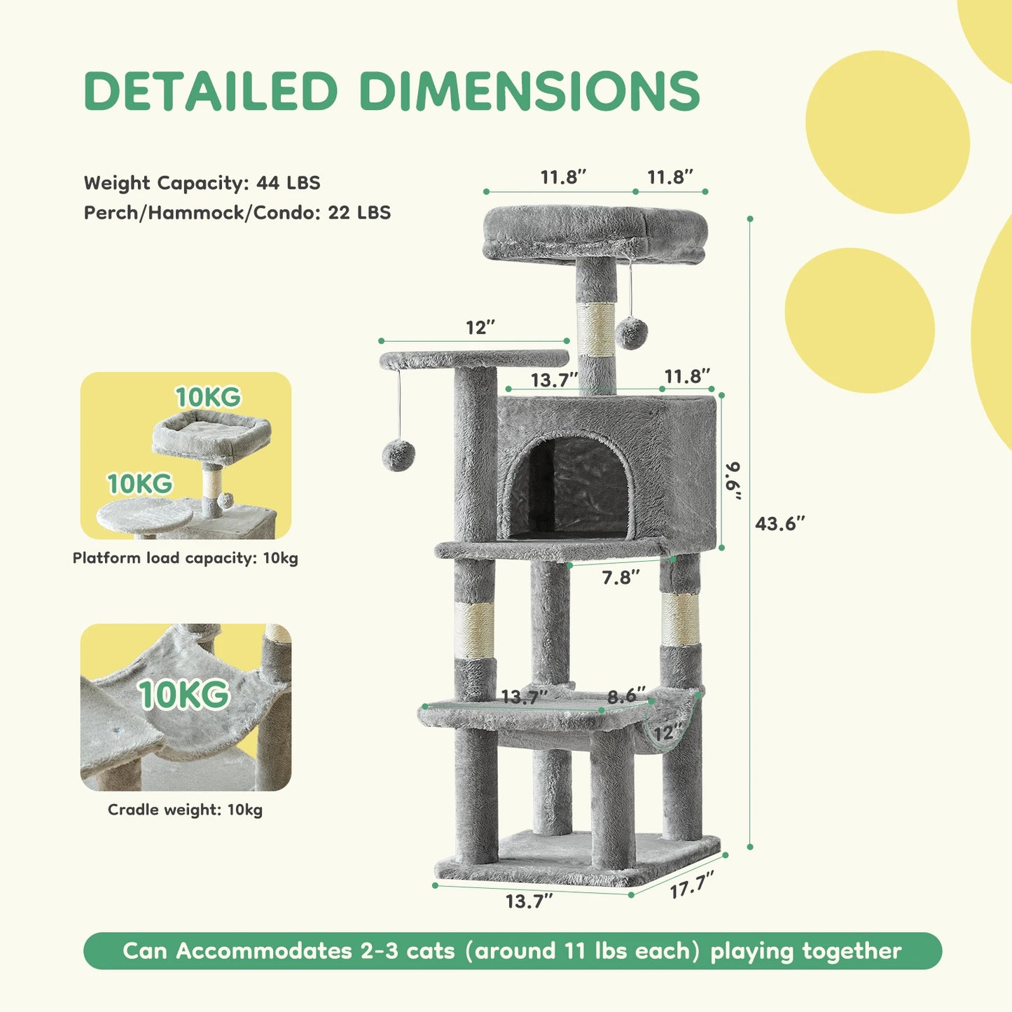 JHK Cat Tree Tall Multi Cat Climbing Tower Indoor Cats