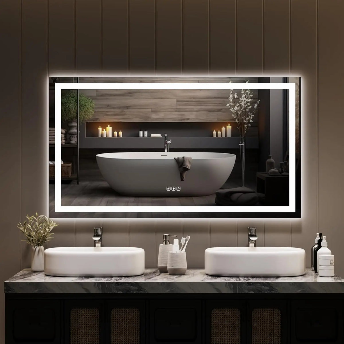 LED Bathroom Mirror with Memory, Stepless Dimmable/Anti-Fog/Shatter-Proof/Front&Backlit, Lighted Vanity Mirror, Wall Mount