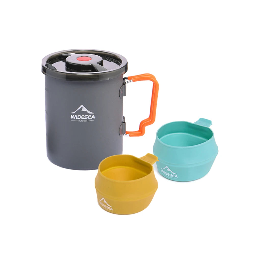 Widesea Camping Coffee Pot Set French Press Aluminum With Foldable Bowls