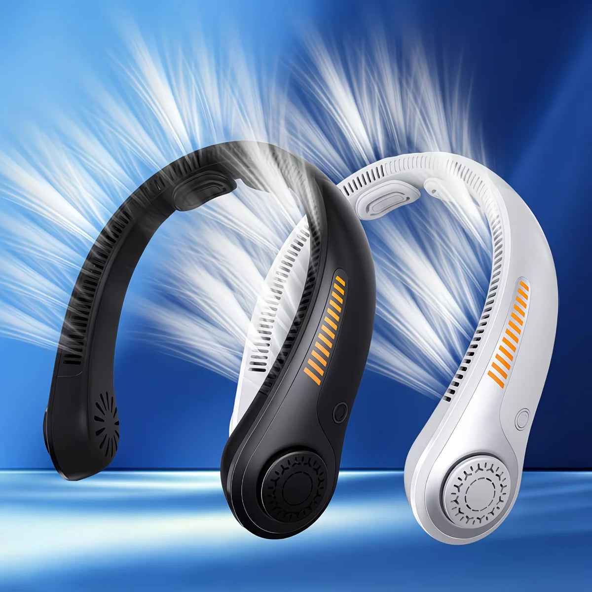 2PCS Portable Neck Fan with 5-Speed Silent Bladeless Design, Long-Lasting USB Rechargeable Cooling Device—Essential for Indoor and Outdoor Office Work, Reading, Sports, and Leisure.